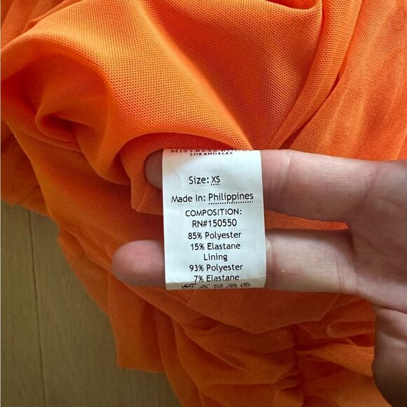 Mistress Rocks 'OVER IT' Orange Gathered Mesh Halter Neck Mini Dress - Picture 3 of 7